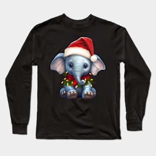 Cute Elephant Christmas Light Funny Elephant Lover Xmas Kids Long Sleeve T-Shirt